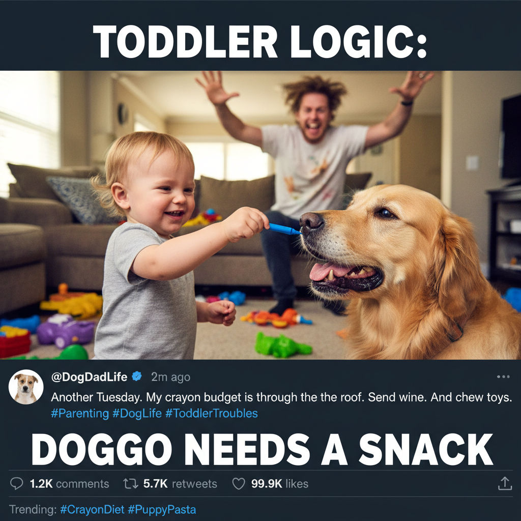 Found my toddler trying to feed the dog a crayon. It's fine. Everything is fine. #Parenting