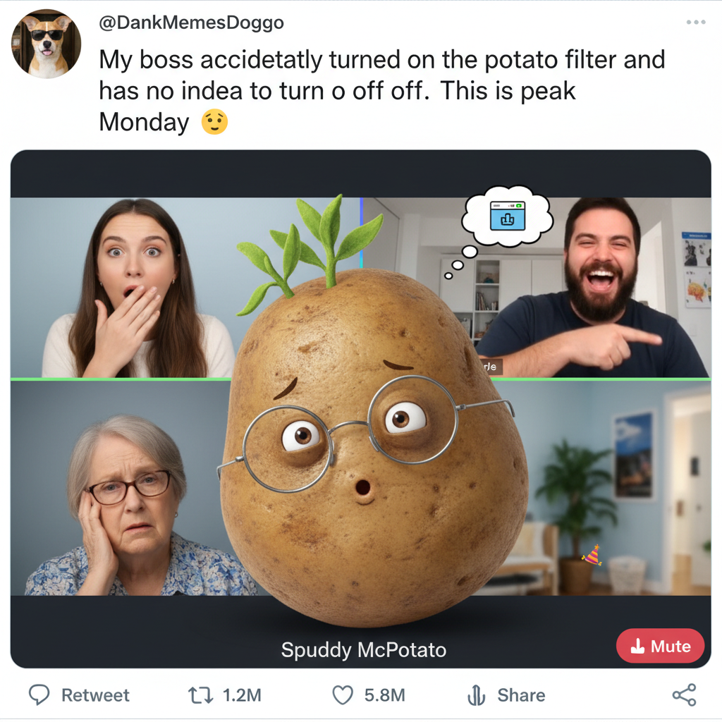 Joined a Zoom meeting with a filter stuck on 'potato'. My career is over. #ZoomFails