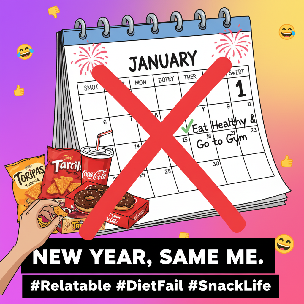 My New Year's resolution lasted 3 hours. Back to snacks and naps. #NYRFail