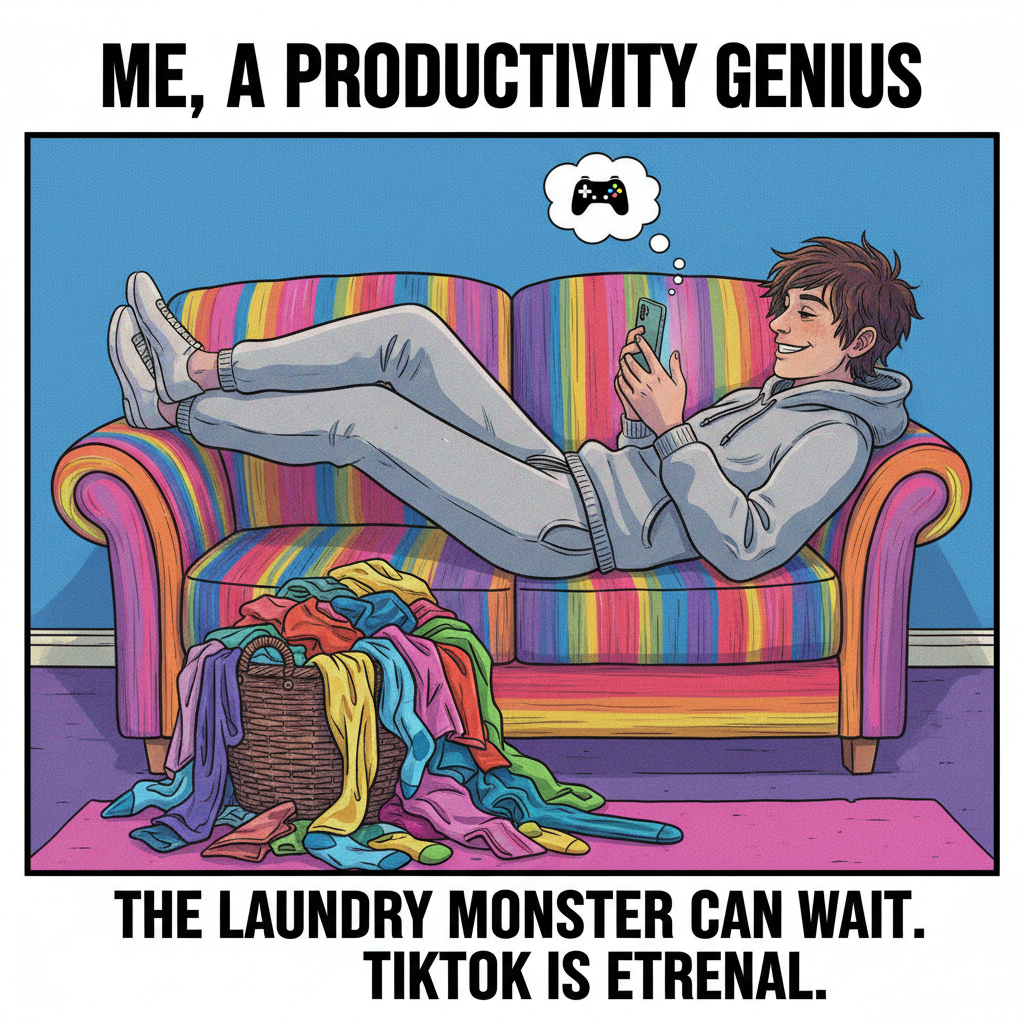 Scrolling through social media instead of doing laundry. My phone is my boss now. #Addiction