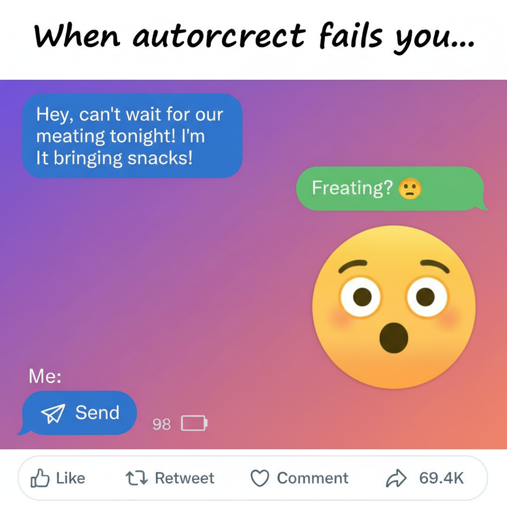 Autocorrect changed 'meeting' to 'meating'. My boss is now very confused.