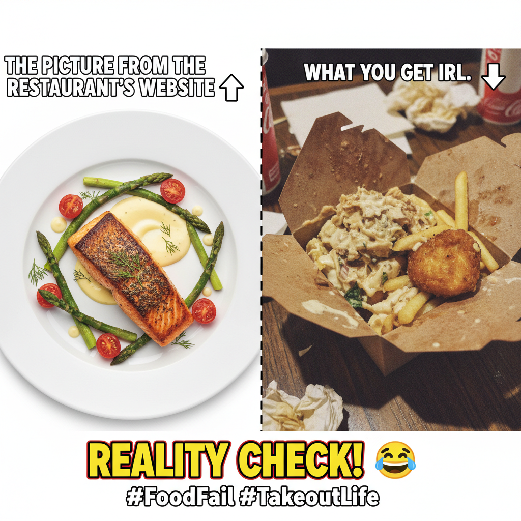 Food delivery expectation: gourmet meal. Reality: sad soggy fries. Every. Single. Time.