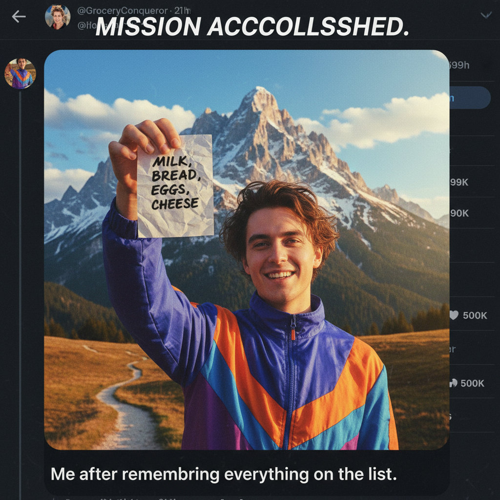 Adulting is just making a grocery list and feeling like you've conquered Everest.