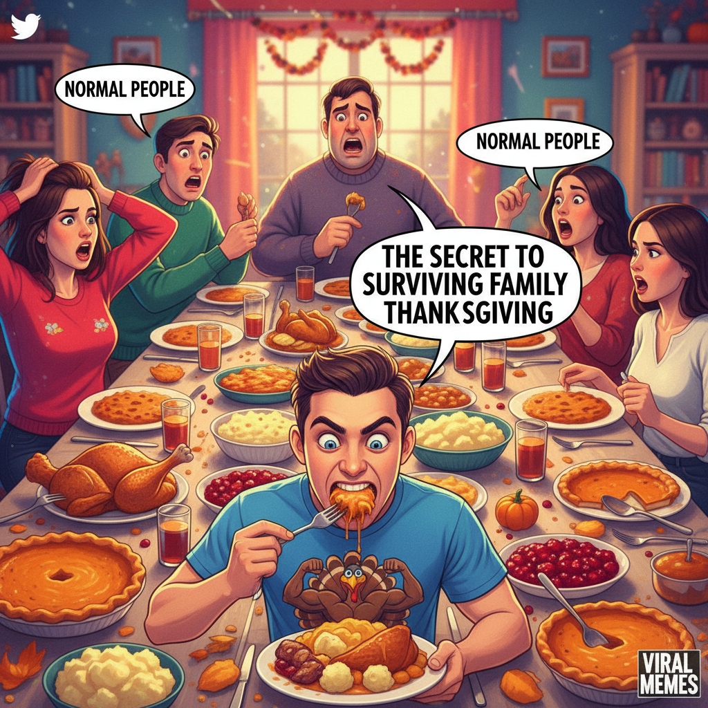 Holiday family dinner is just a competitive eating contest with passive aggression.