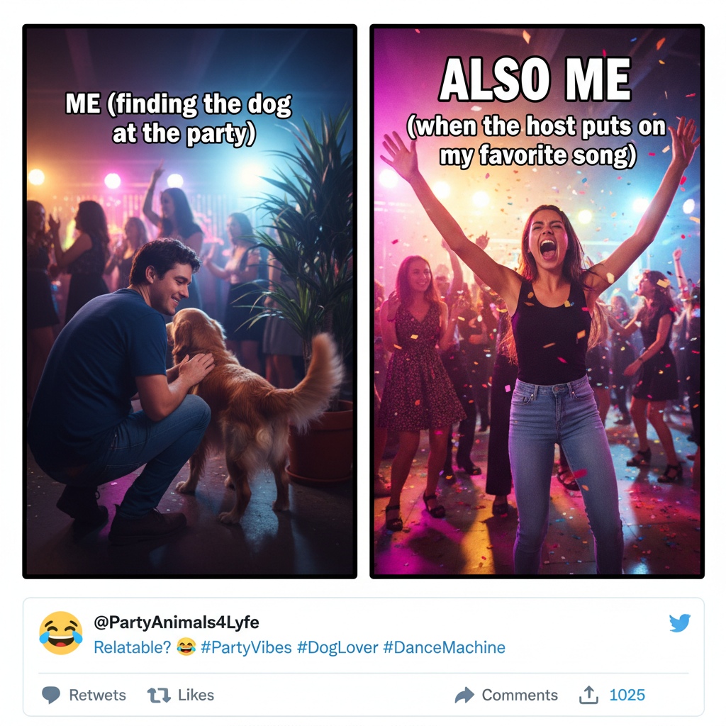 Introvert at a party: 'I just need to find the dog.' Extrovert: 'LET'S GOOOOO!'