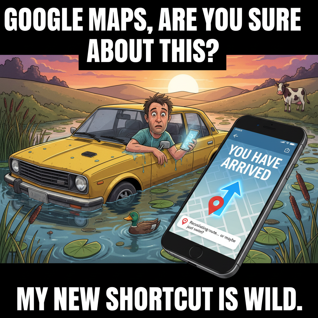 GPS: 'In 200 feet, turn left.' Me: *drives into a lake* 'Are you sure about that?'