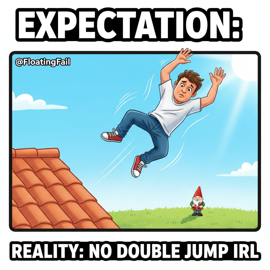 Me trying to use anime logic in real life: *jumps off roof* 'Where's my double jump?'
