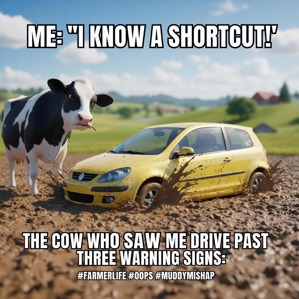 GPS said 'turn left.' I turned left. Now I'm in a field with a cow judging my life choices.