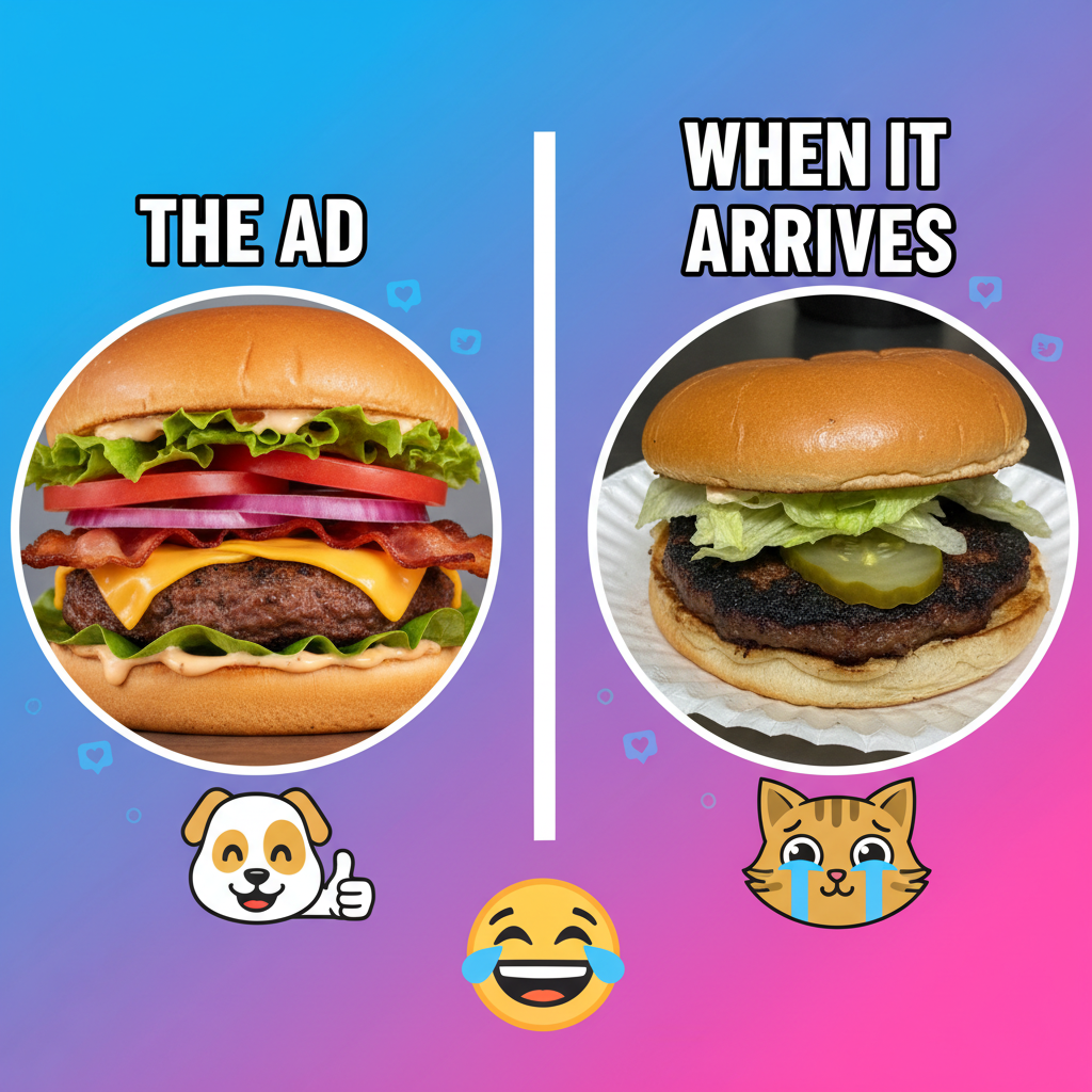 Ordered a gourmet burger. Got a sad patty between two pieces of cardboard. 0/10 would not recommend.