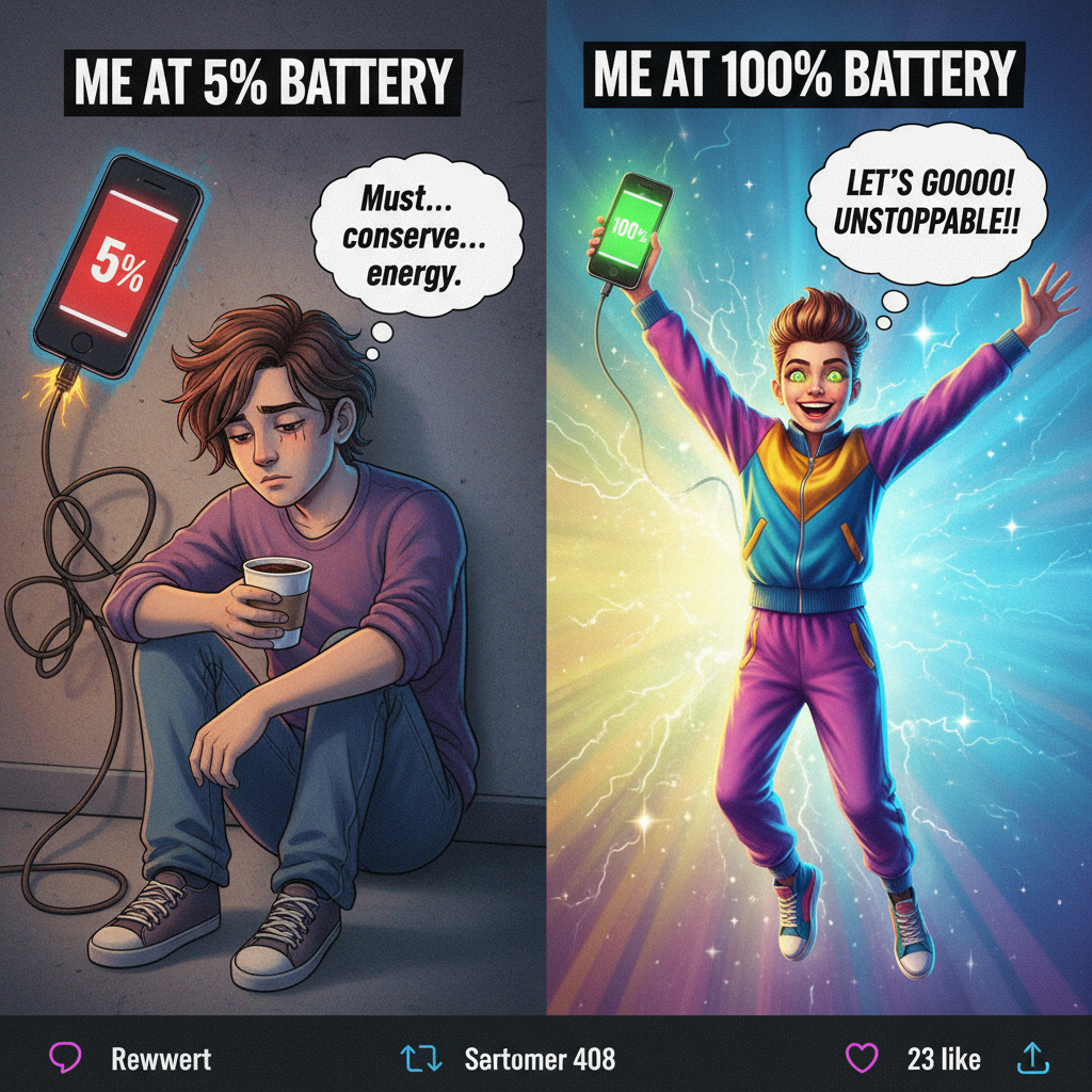 My social battery after 2 hours vs. my extrovert friend's after 10. We are not the same.