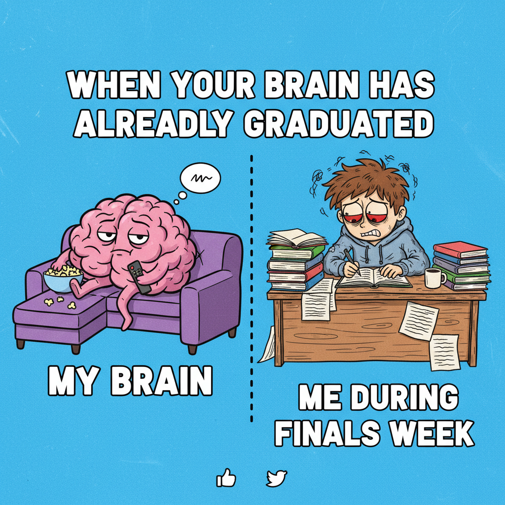 My brain during exam season: 'We're just going to chill here, you go ahead.'