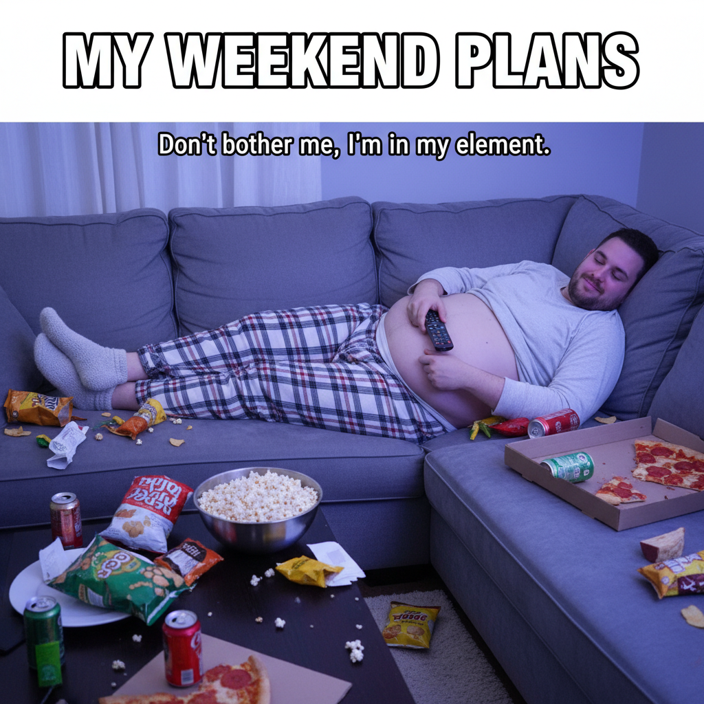 Friday night plans: wild party. Friday night reality: wild party... of one, with snacks.