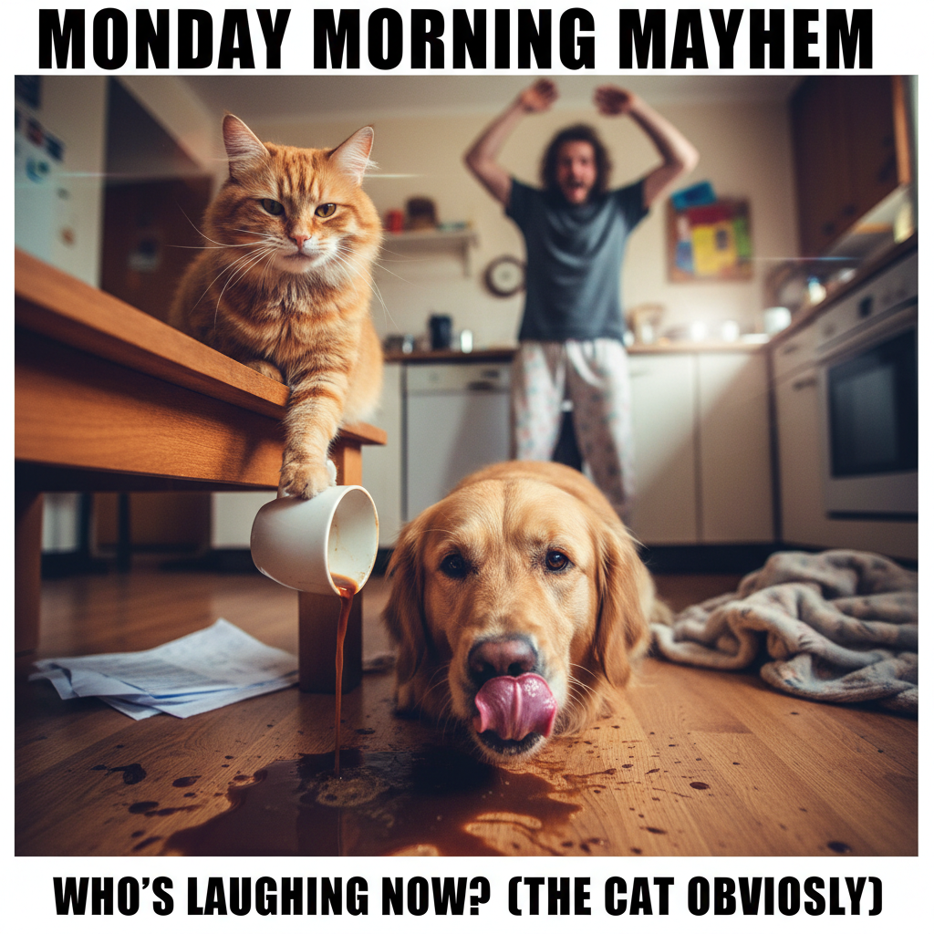 My cat just knocked over my coffee. My dog then licked it up. This is my life.
