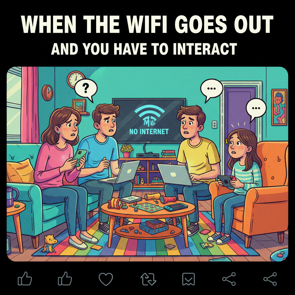 The wifi went down. I've already made eye contact with 3 family members. Send help.