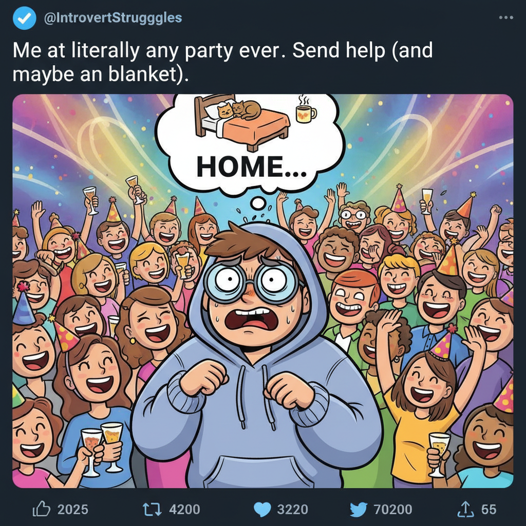 Introvert at a party: 'I've recharged enough. Time to go home and recharge.'