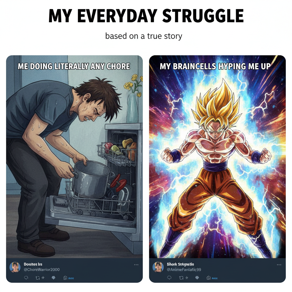 Me trying to adult vs. how I'd react if I were an anime character: *dramatic power-up music*