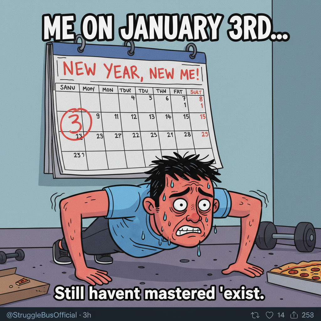 My New Year's resolution was to get fit. Day 3: I'm just fit for a nap. #NailedIt