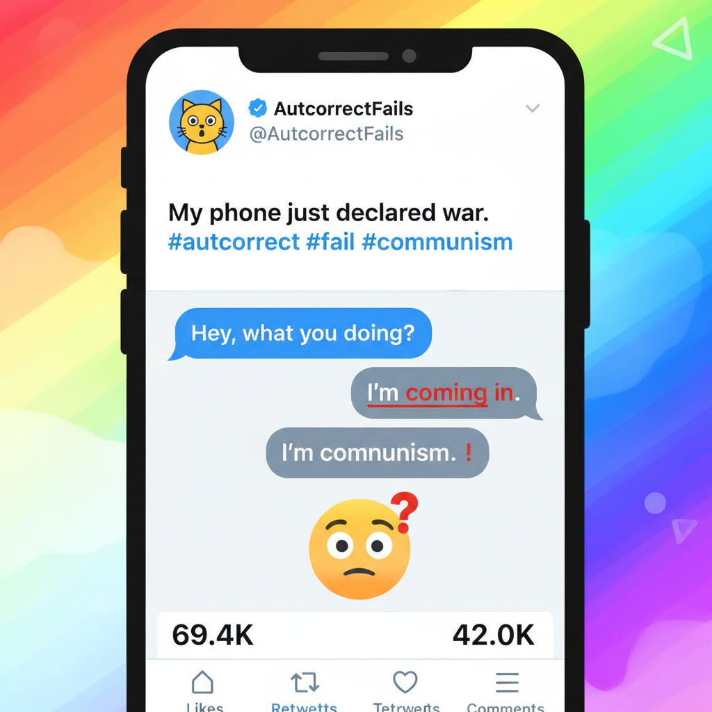 Autocorrect changed 'I'm coming' to 'I'm communism.' My boss is now very confused.
