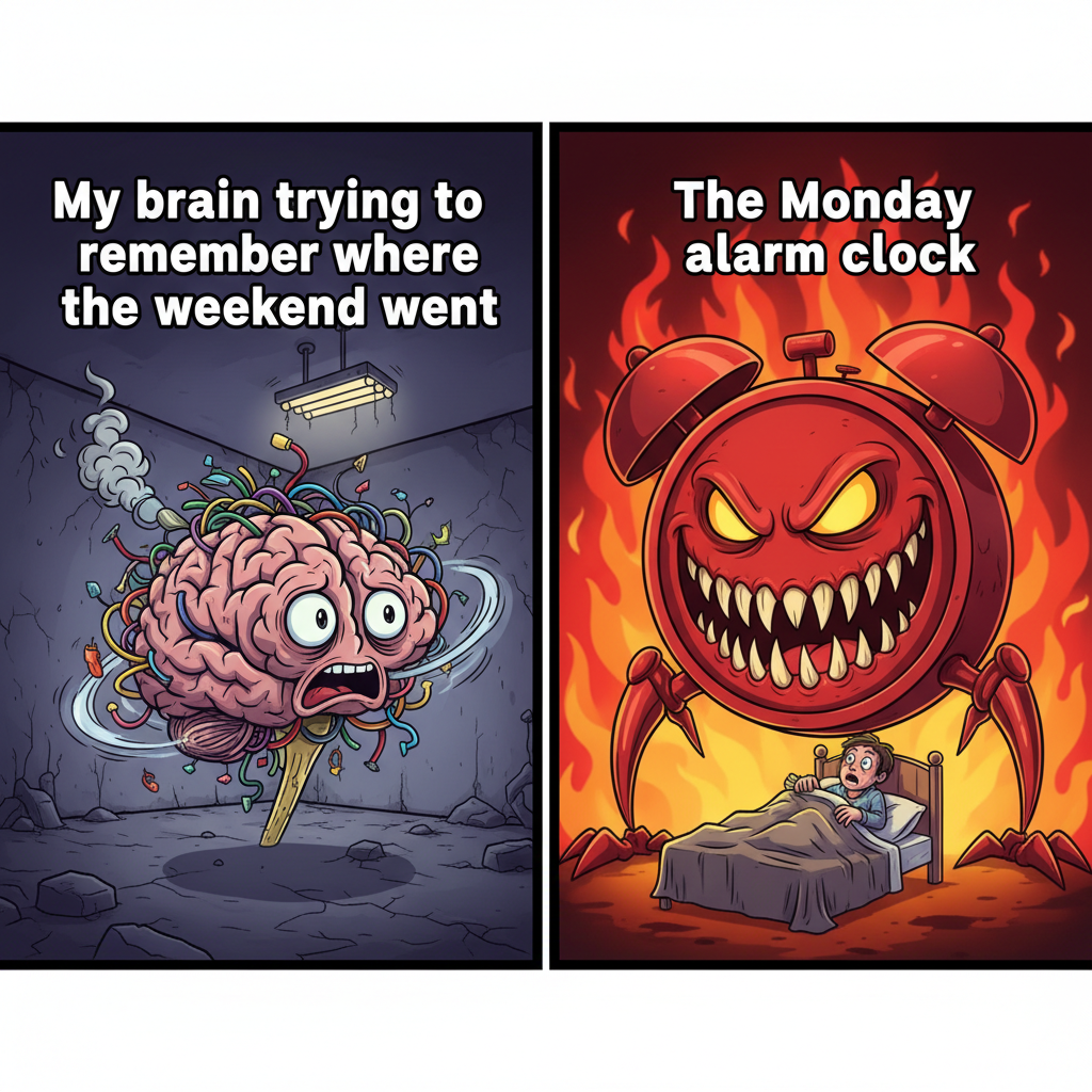 My brain trying to remember where the weekend went vs. the Monday alarm clock
