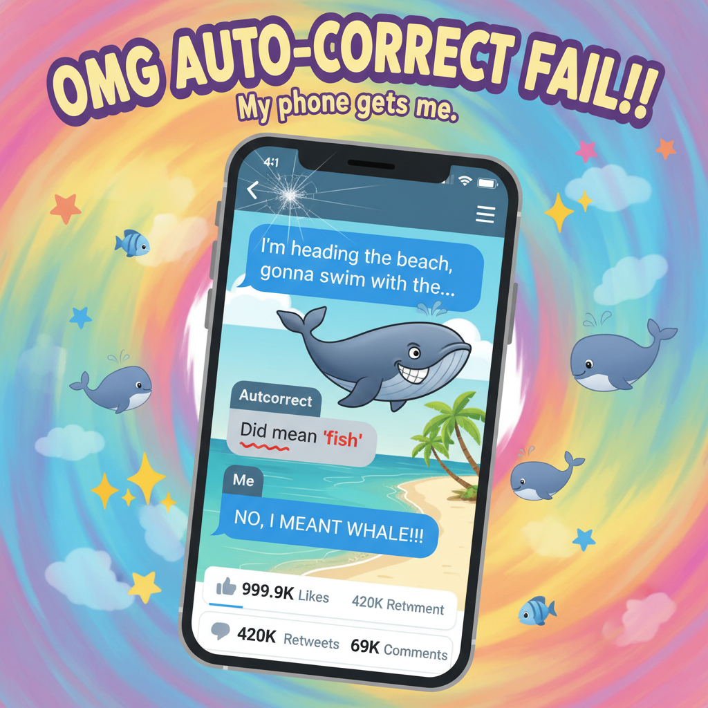 Autocorrect changed 'I'm on my way' to 'I'm on my whale.' My boss is confused.