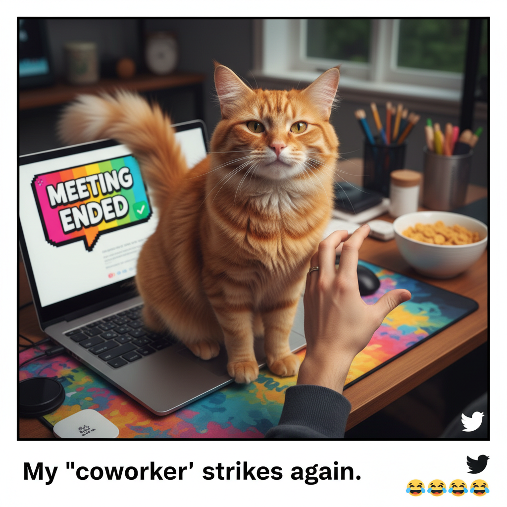 My cat just walked across my keyboard and somehow ended the CEO's Zoom presentation. I'm fired.