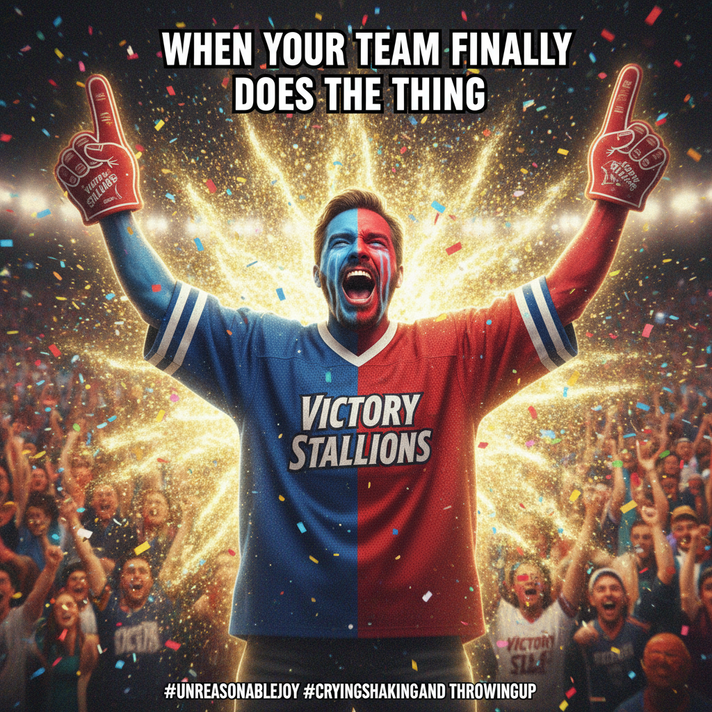 Sports fans after their team scores one point: 'WE ARE THE CHAMPIONS!'.