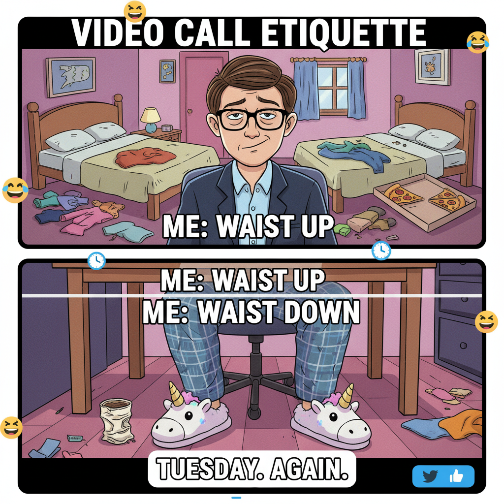 My 'work from home' outfit is 90% pajamas, 10% existential dread.