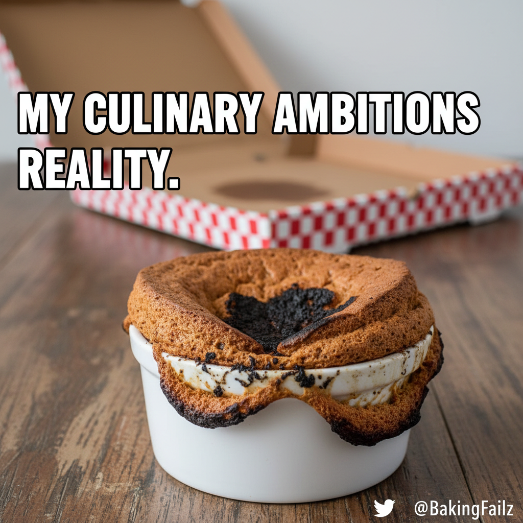 Tried to make a soufflé. Ended up with a culinary black hole. Send pizza.