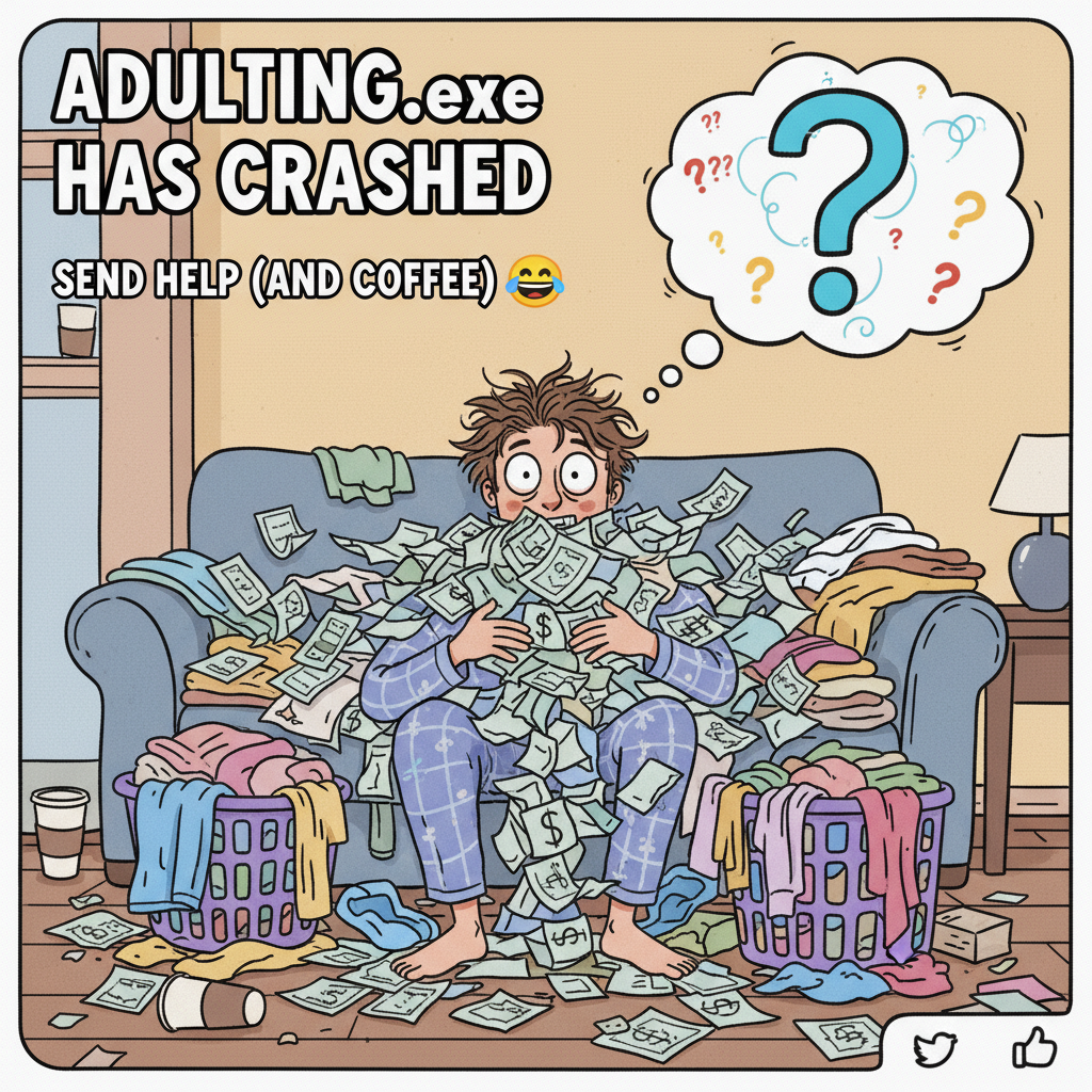 My adulting checklist: pay bills, do laundry, question all life choices. Nailed it.