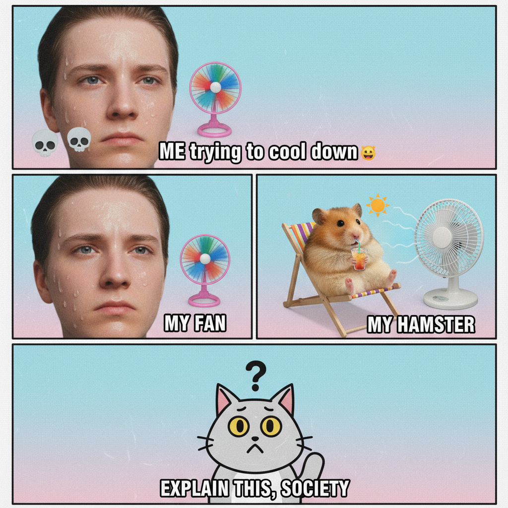 Bought a 'mini' fan online. It's for a hamster. My face is still sweating.