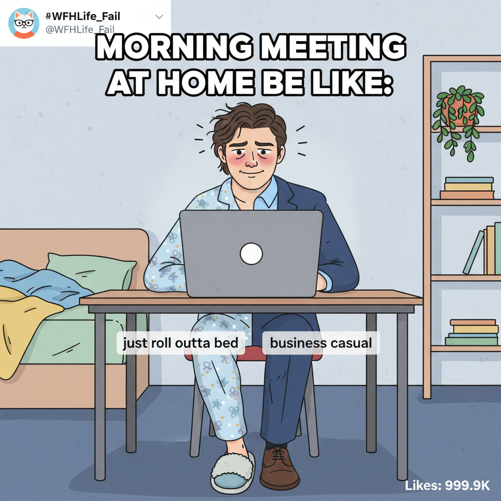 My 'work from home' outfit is 50% pajamas, 50% existential dread. Productivity: 0.