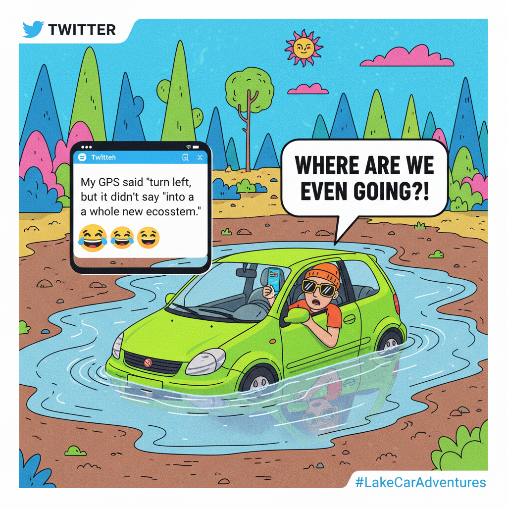 GPS said 'turn left now.' We're in a lake. Thanks, Siri. ๐คฆโโ๏ธ