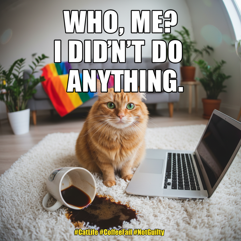 My cat just knocked my coffee over, then stared at me like *I* was the problem. 😼