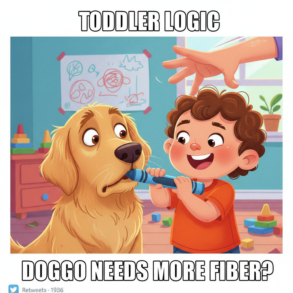 Just found my toddler trying to 'feed' the dog a crayon. Send wine and stain remover. 🍷