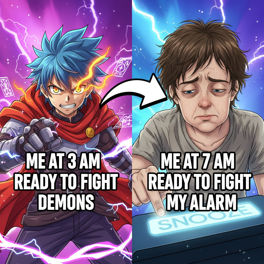 When the alarm goes off but you're still dreaming you're the main character in an anime.