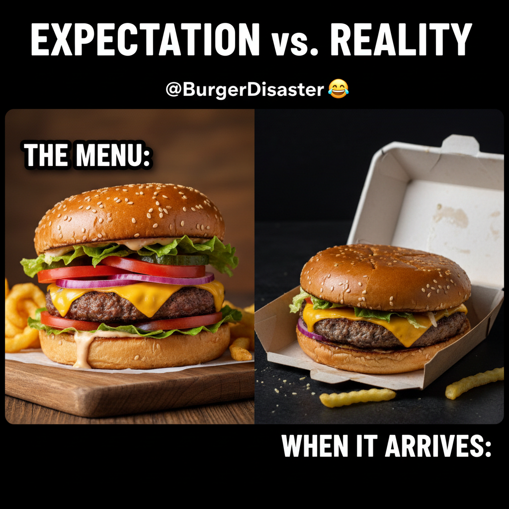 Ordered a gourmet burger, got something that looks like it lost a fight with a blender. 🍔➡️💩