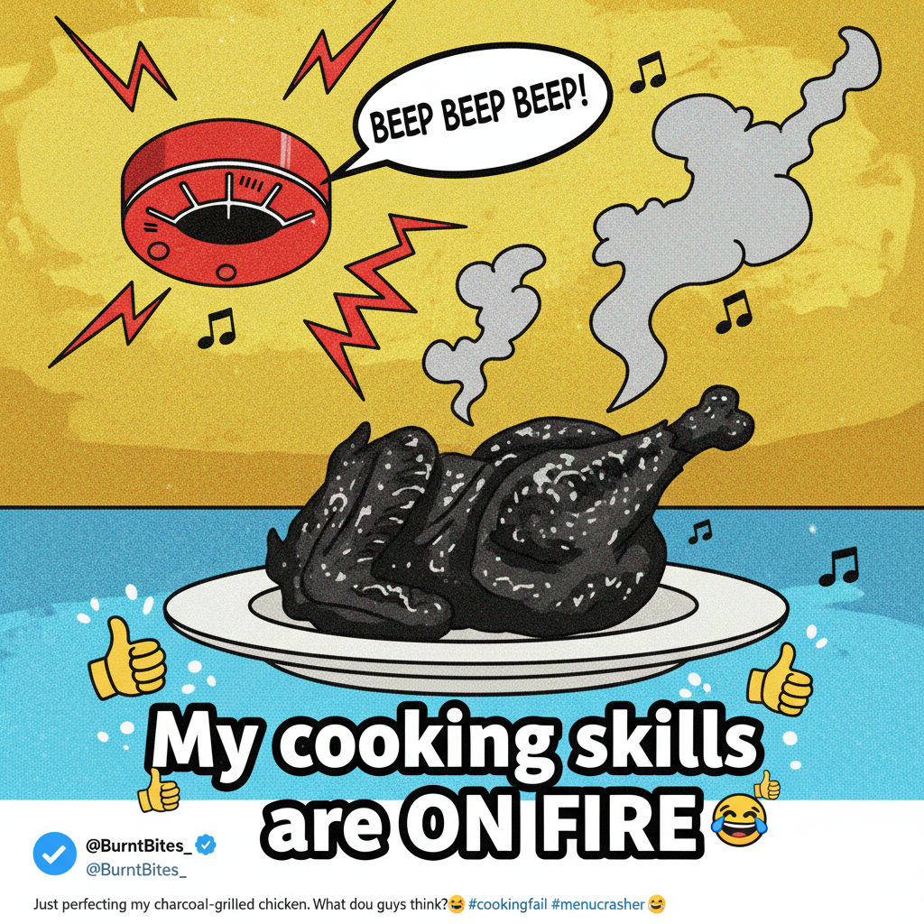 My 'crispy chicken' turned into a charcoal briquette. At least the smoke alarm got a workout.