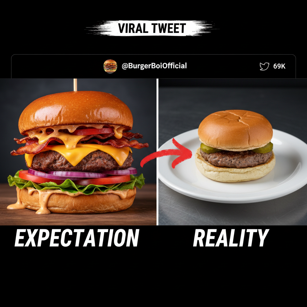 Ordered a gourmet burger, got a sad patty on a bun. My expectations are officially in the abyss.