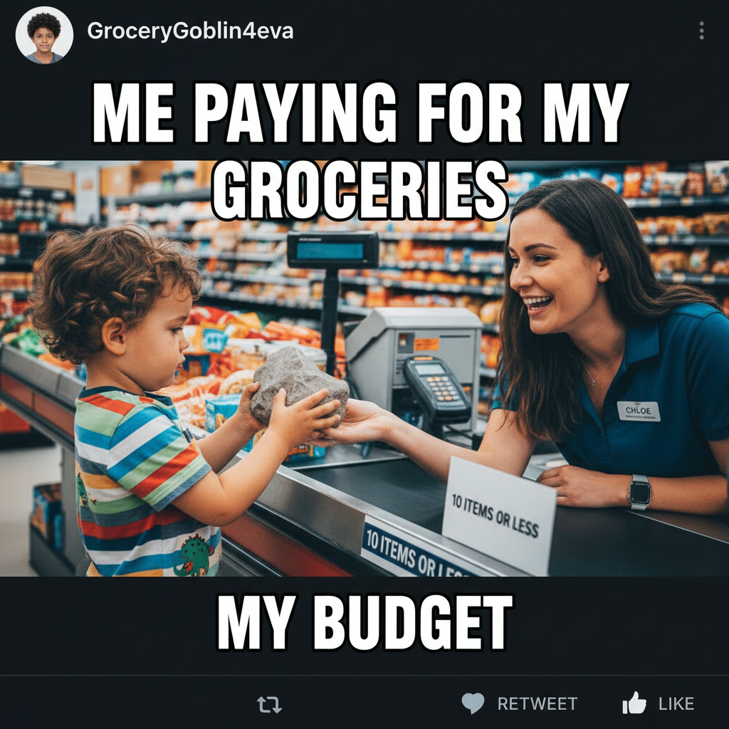 My toddler just tried to pay for groceries with a rock. I'm not even mad, that's genius.