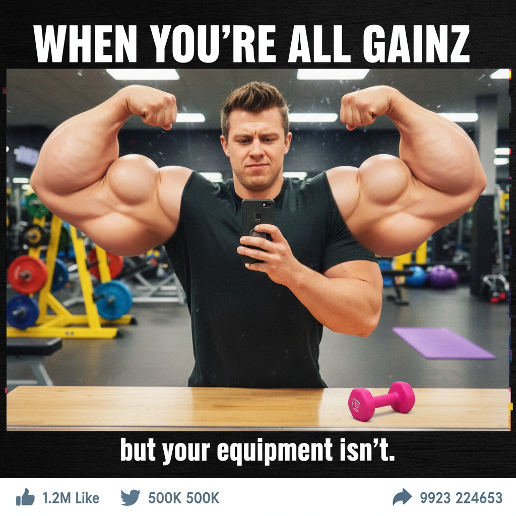 Went to the gym, did 2 reps, took 10 selfies. Pretty sure that counts as a full workout.