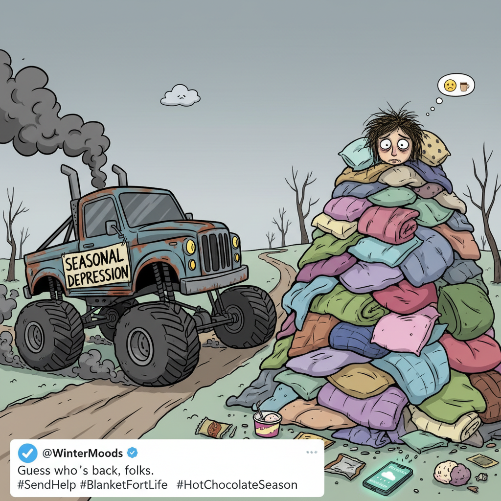 Seasonal depression hitting me like a truck full of weighted blankets and sad songs.