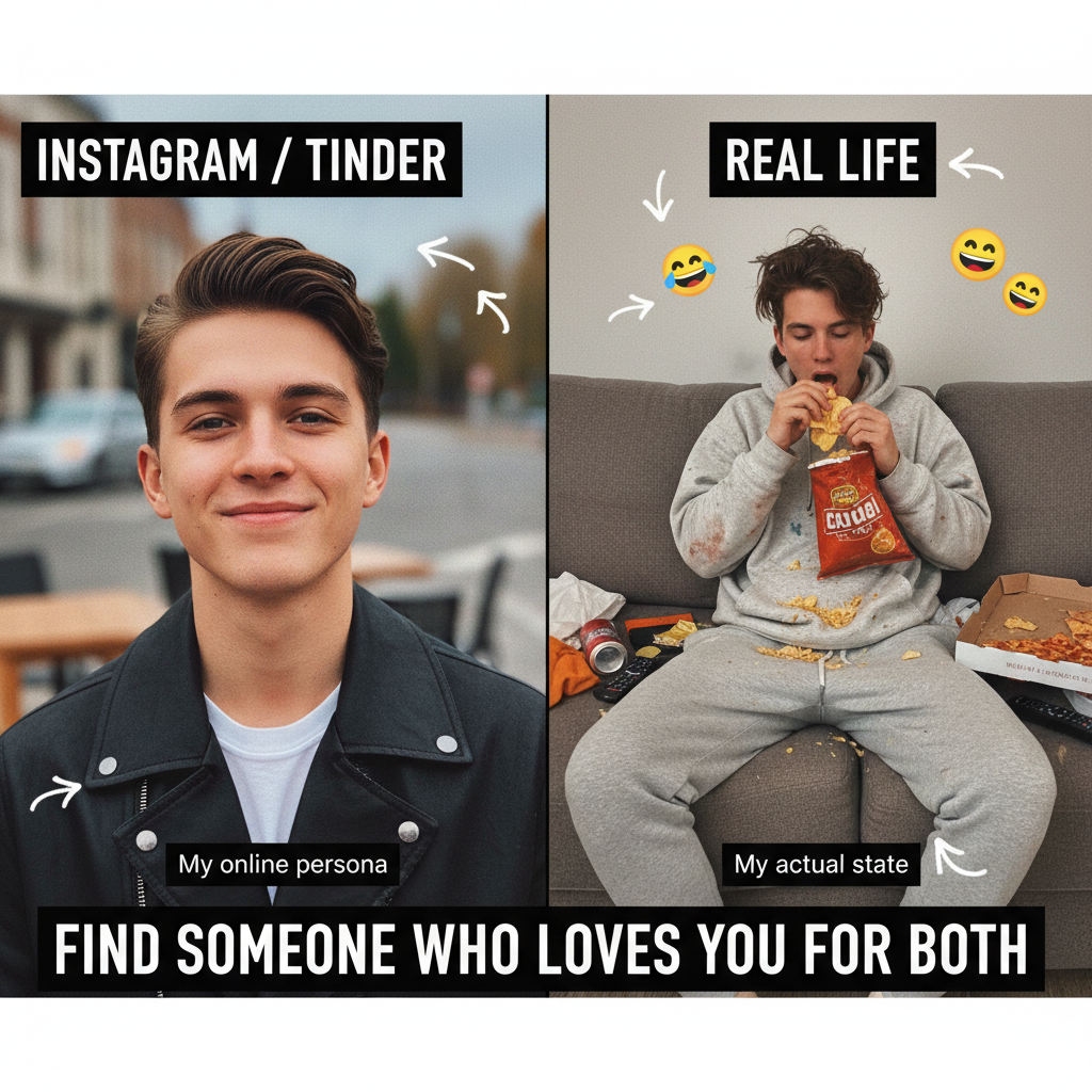 My dating app bio vs. my actual personality. It's called marketing, sweetie.