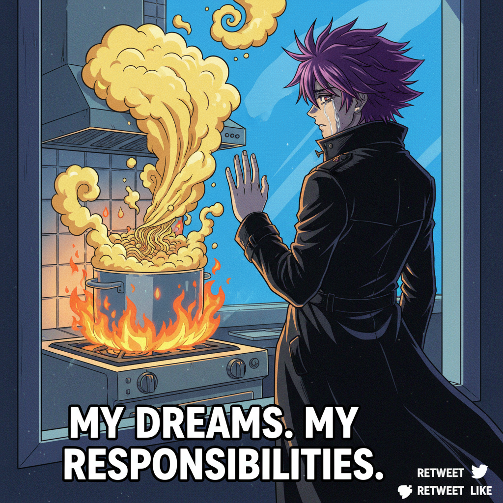 When the ramen water boils over but you're too busy having an existential crisis. #AnimeInRealLife