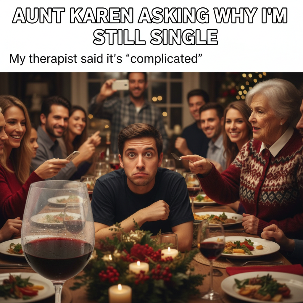 Aunt Carol just asked if I'm 'still single' for the 5th time. Pass the wine. #HolidayChaos