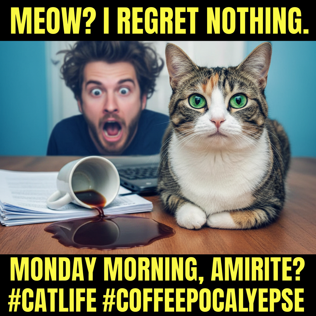 My cat just knocked over my coffee. Again. Send help (and more coffee).