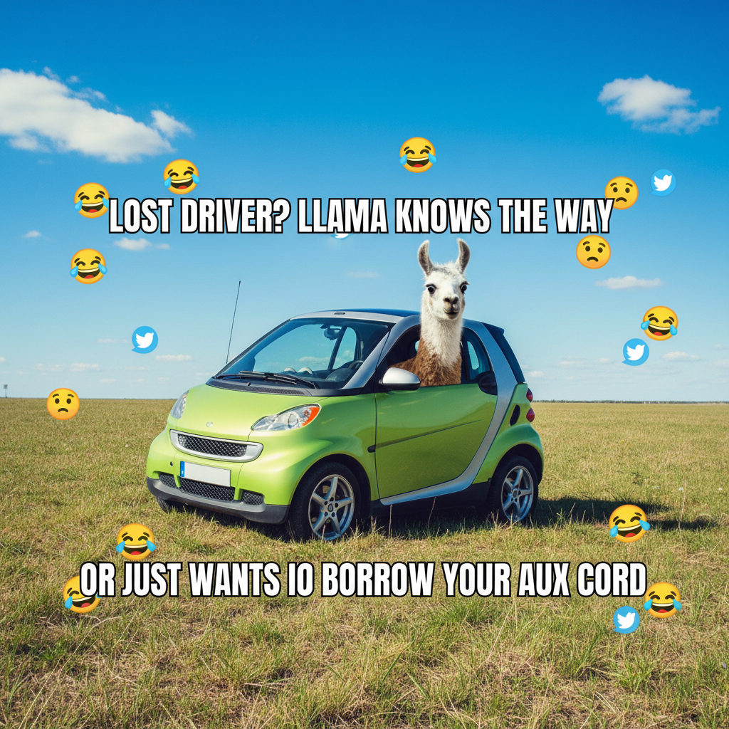 GPS said 'turn left.' I turned left. Now I'm in a field with a llama.