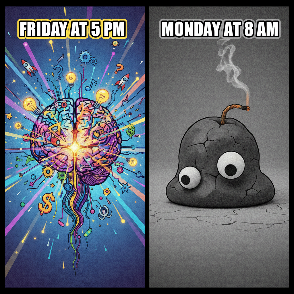 My brain on Monday morning vs. my brain on Friday at 5 PM