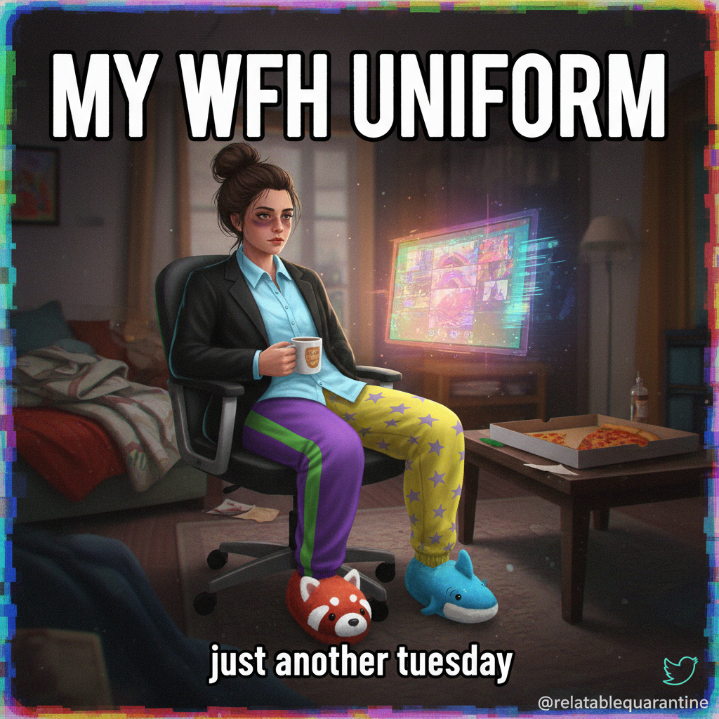 My 'work from home' uniform is 50% sweatpants, 50% existential dread.