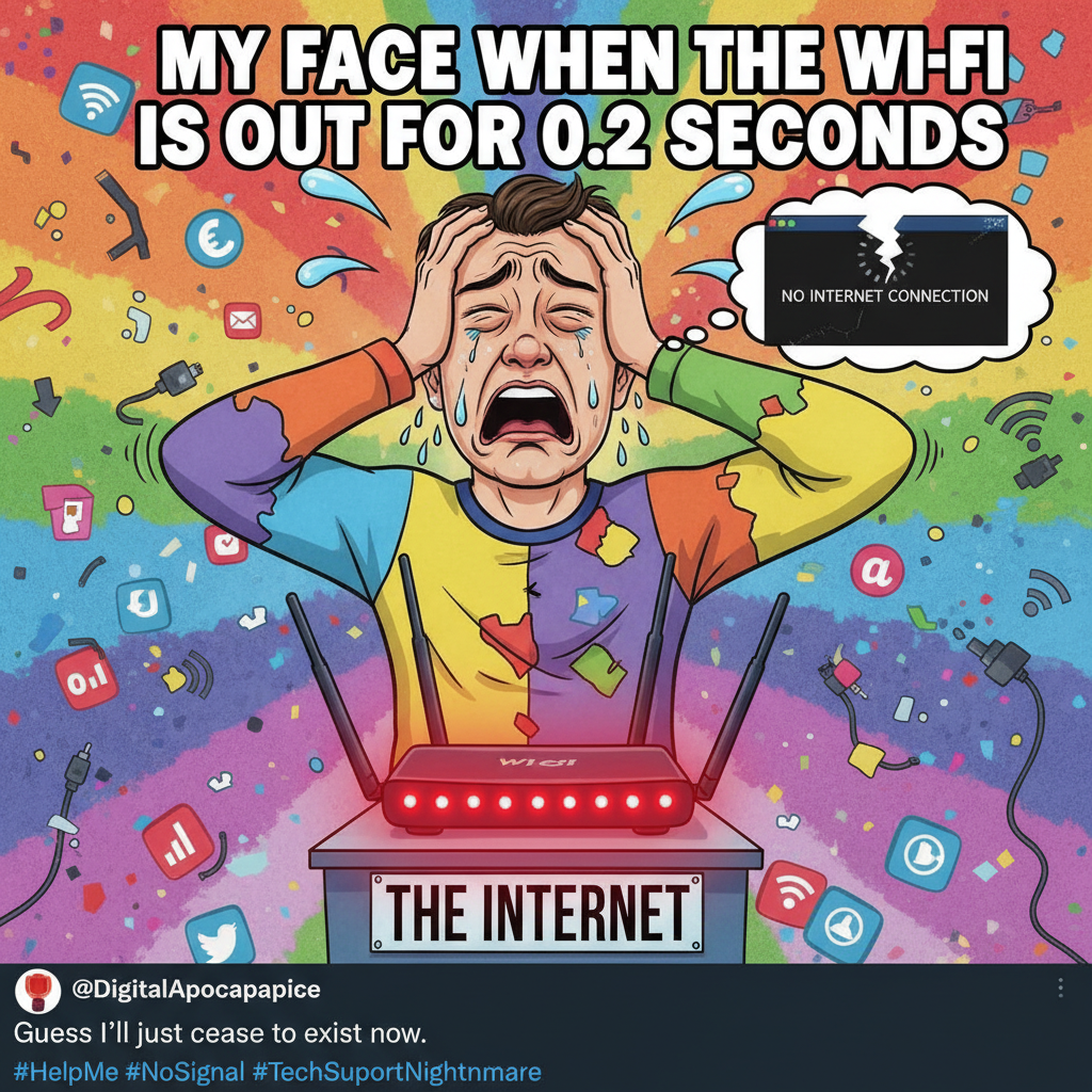 The 5 stages of grief when the WiFi goes down: Denial, Anger, Bargaining, Depression, Data Plan.