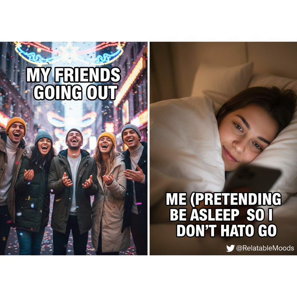 Extrovert: 'Let's go out!' Introvert: *already in bed, pretending to be asleep*